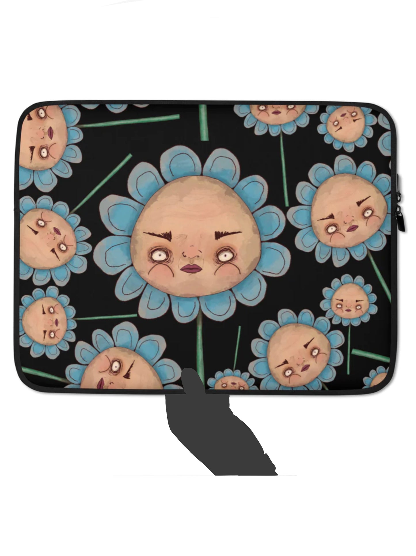 Laptop Sleeve- S1. Blue Flowers on Black