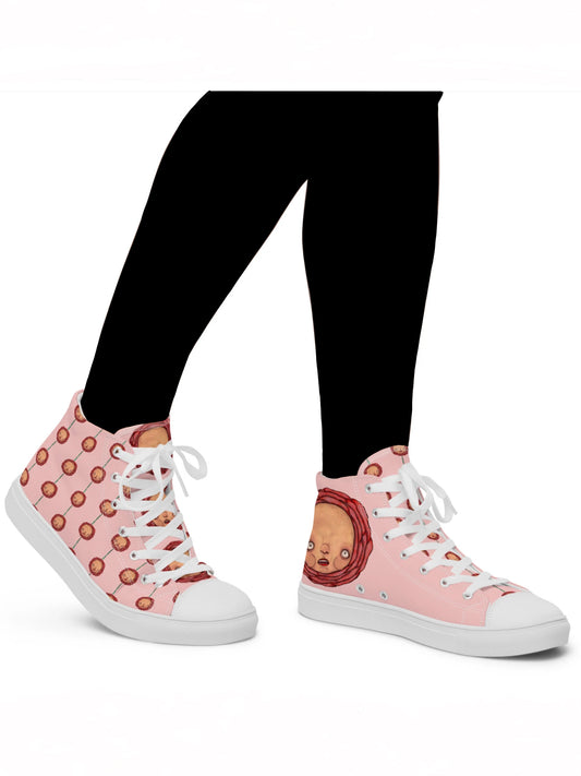 Women’s High Top Canvas Shoes- S1. Roses on Pink