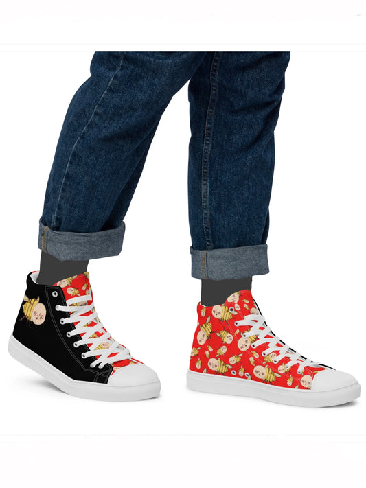 Men’s High Top Canvas Shoes- S1. Bee in Black and Red