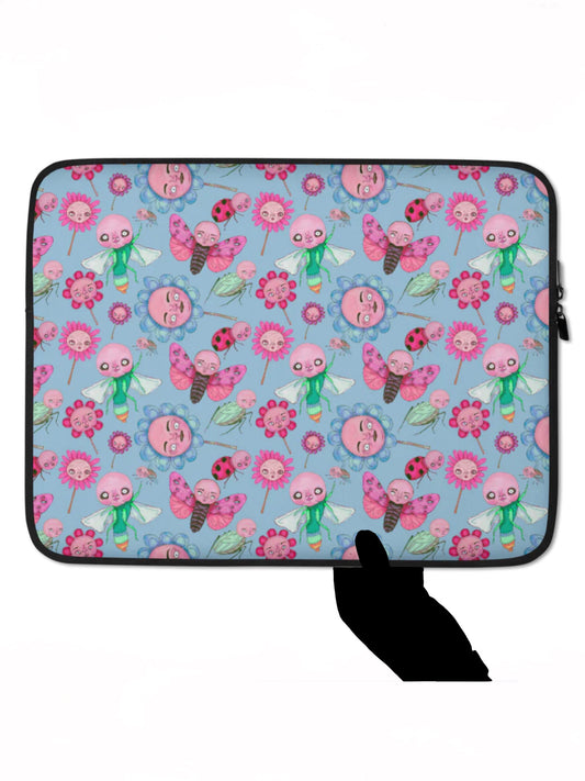 Laptop Sleeve- S1. Bugs and Flowers in the Sky Blue