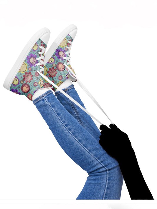 Women’s High Top Canvas Shoes- S1. Flowers and Confetti