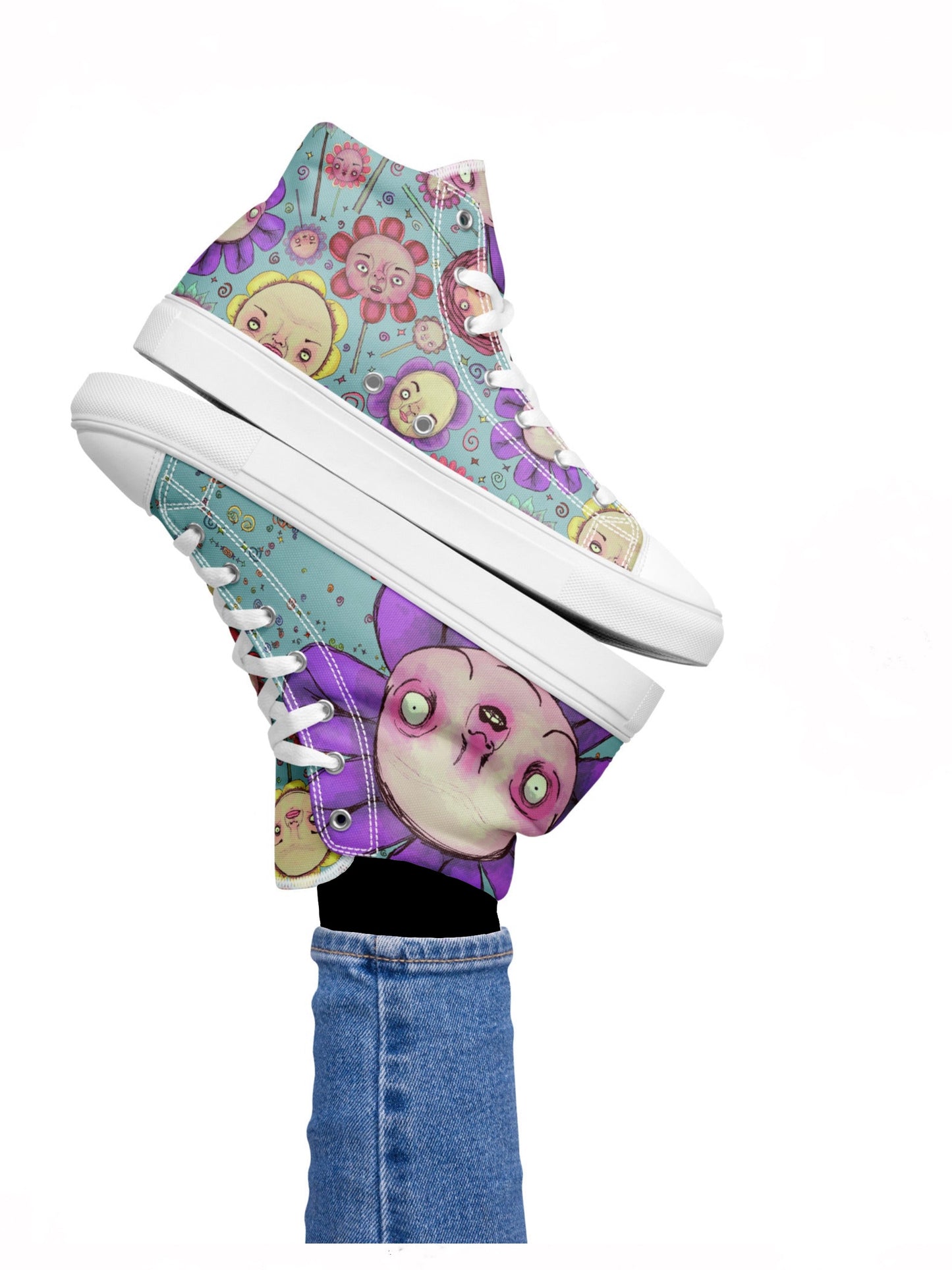 Women’s High Top Canvas Shoes- S1. Flowers and Confetti Mix