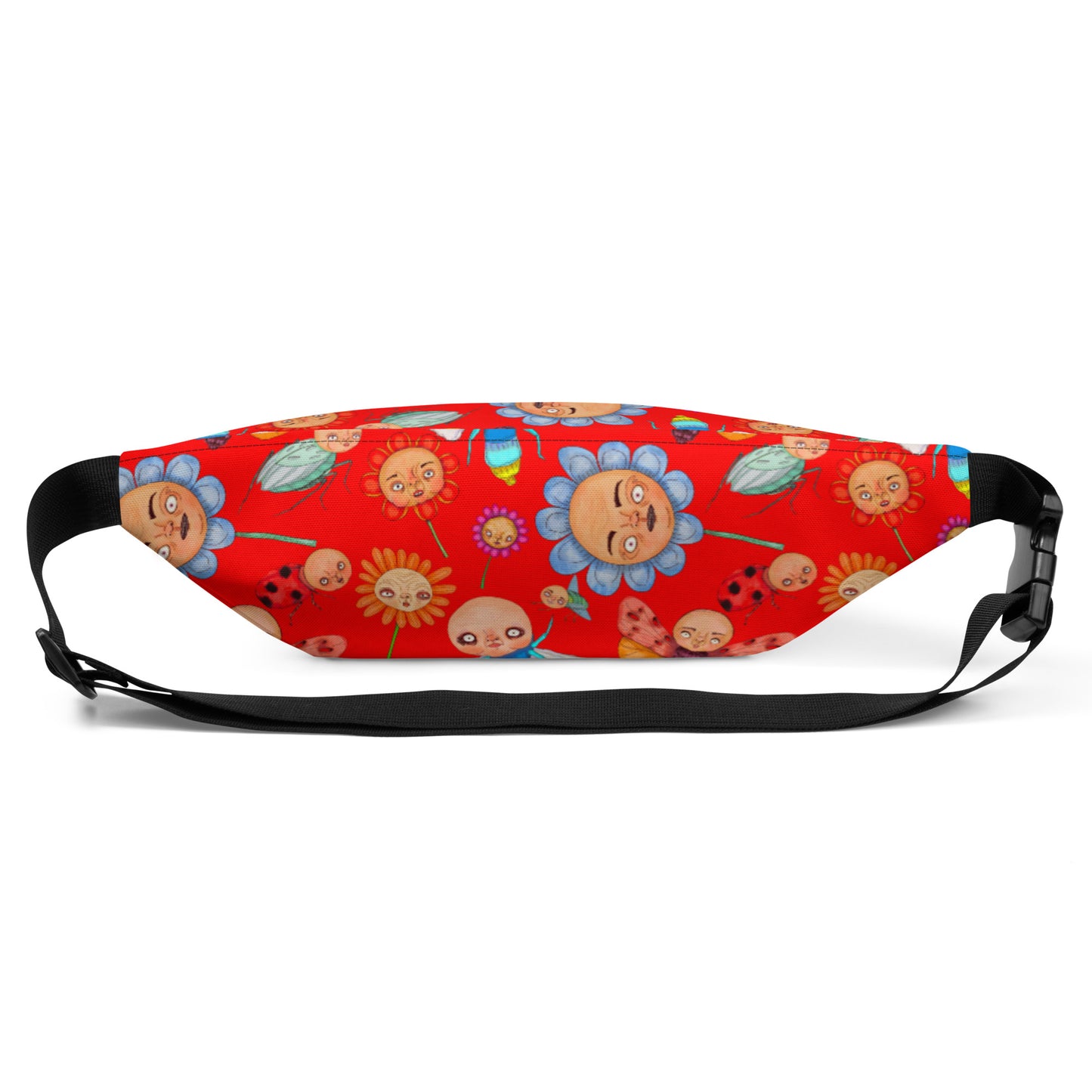 Crossbody Sling Bag- S1. Bugs and Flowers on Red