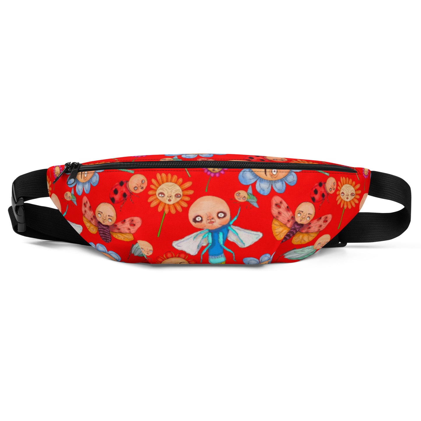 Crossbody Sling Bag- S1. Bugs and Flowers on Red