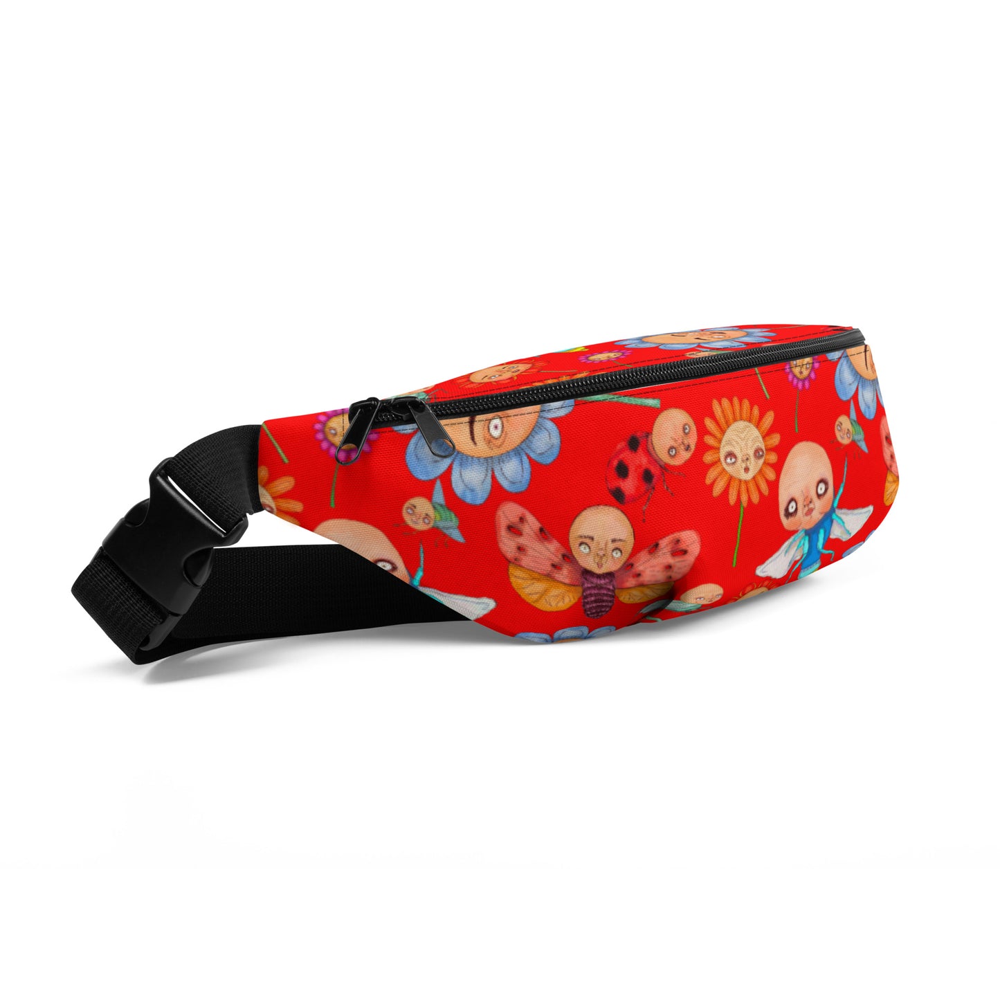 Crossbody Sling Bag- S1. Bugs and Flowers on Red