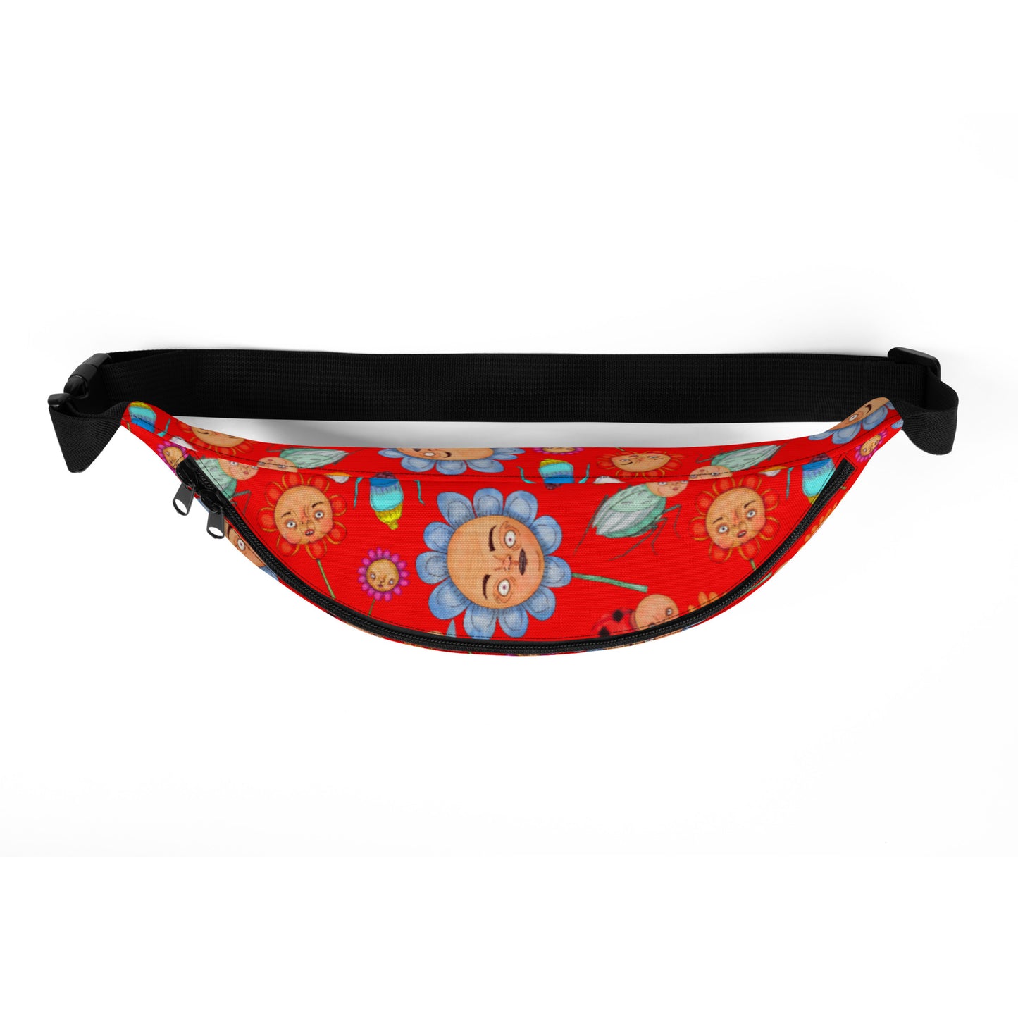 Crossbody Sling Bag- S1. Bugs and Flowers on Red