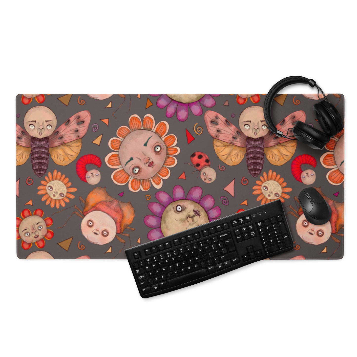 Gaming Mouse Pad- S1. Bugs and Flowers with Confetti