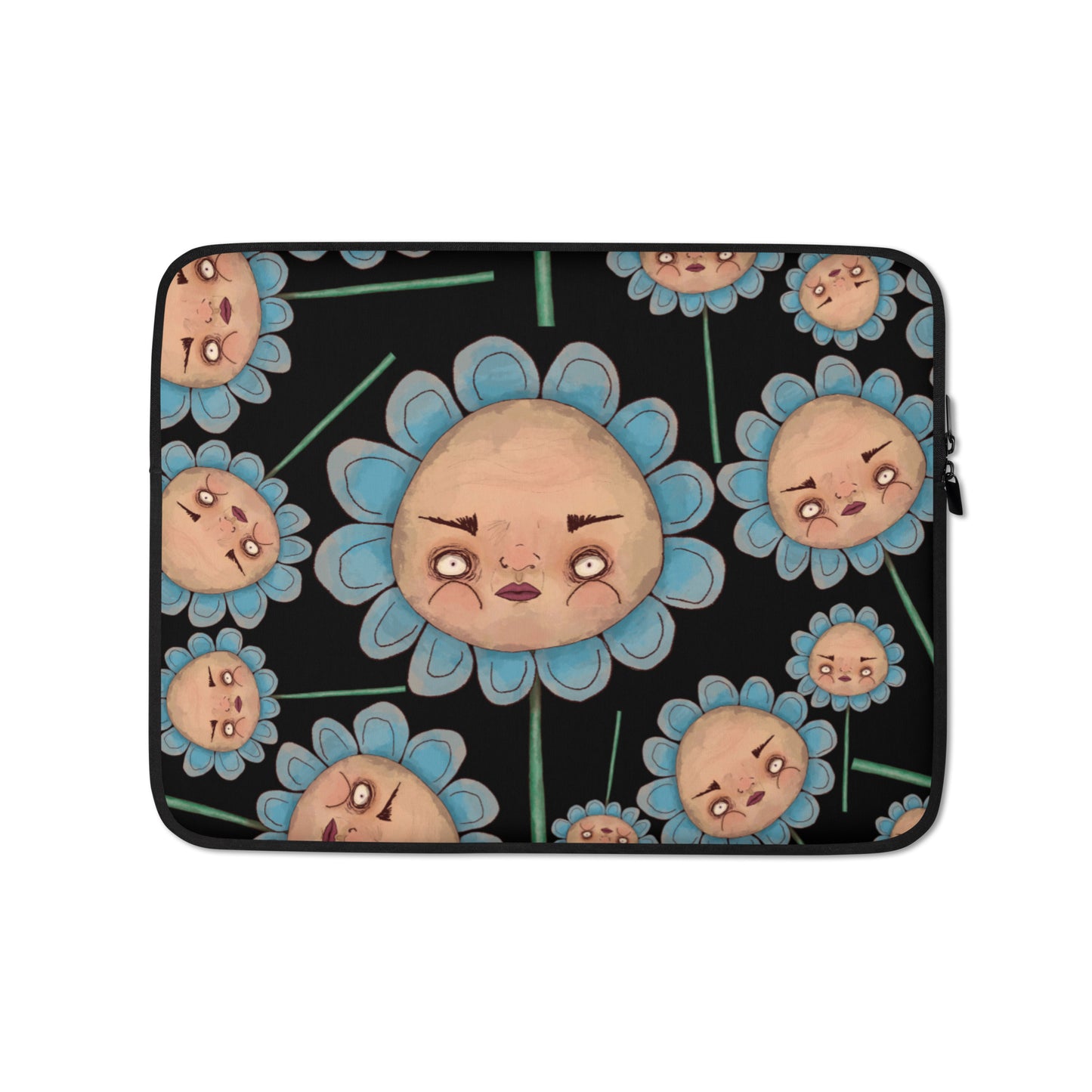 Laptop Sleeve- S1. Blue Flowers on Black