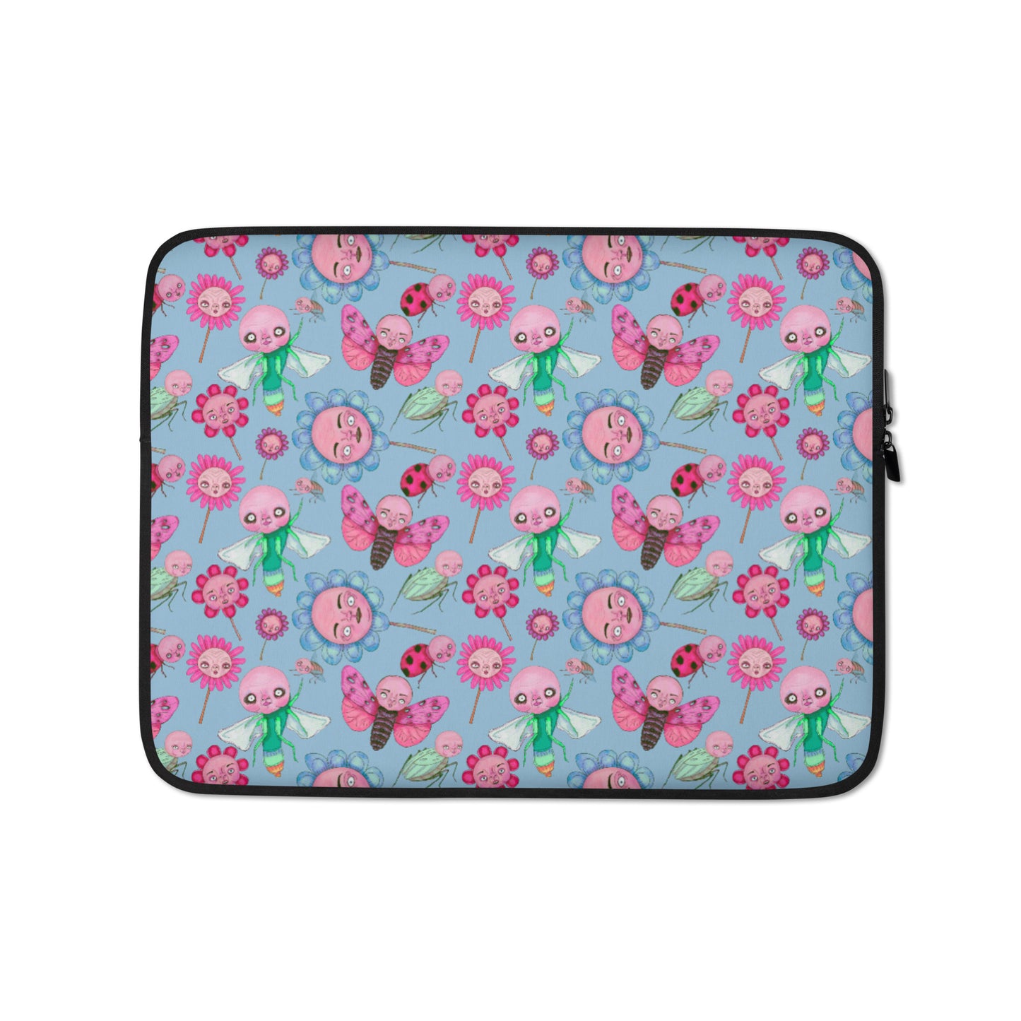 Laptop Sleeve- S1. Bugs and Flowers in the Sky Blue