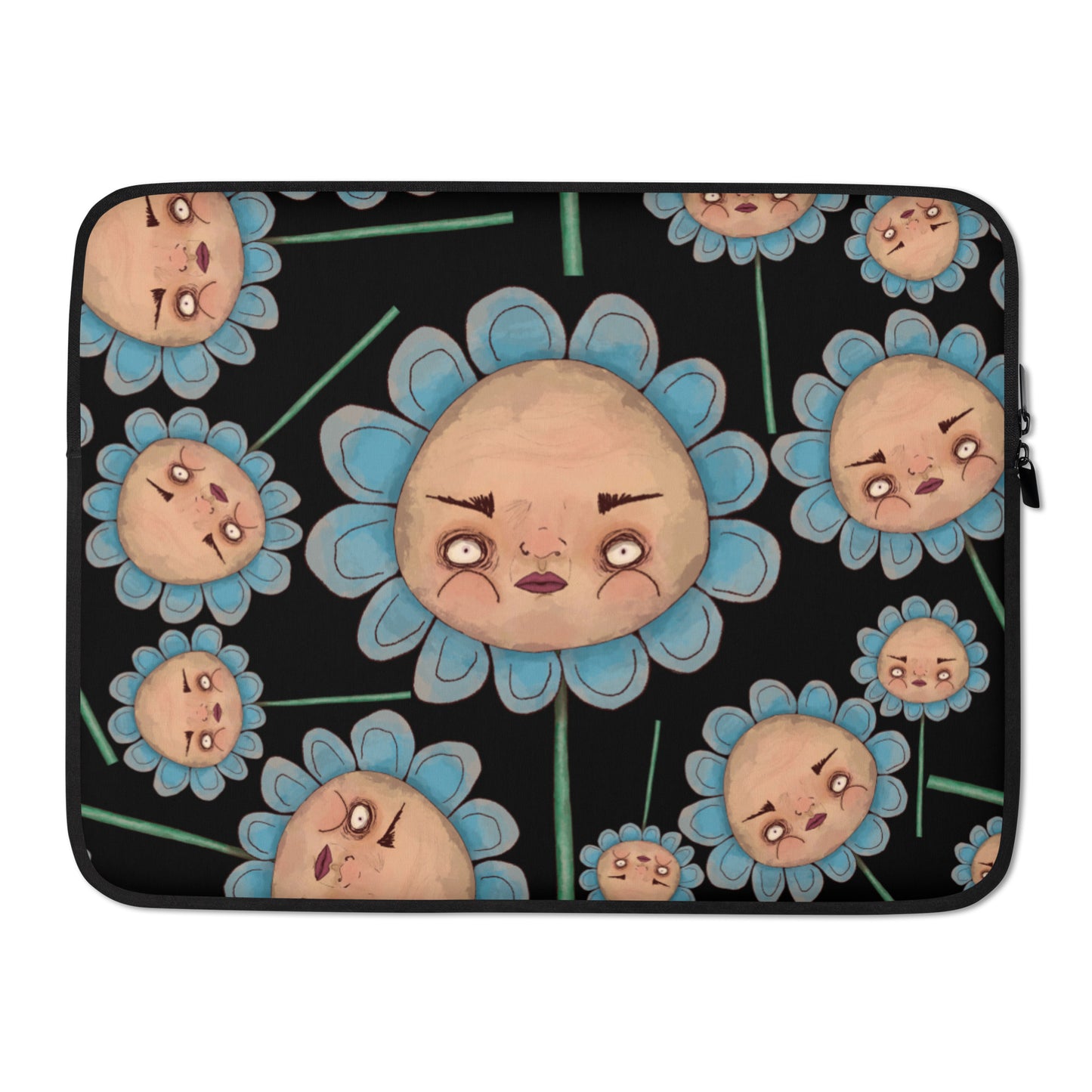 Laptop Sleeve- S1. Blue Flowers on Black