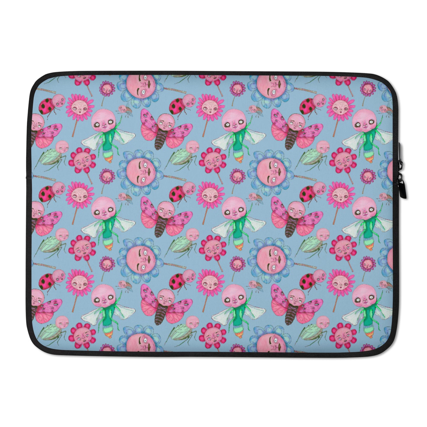 Laptop Sleeve- S1. Bugs and Flowers in the Sky Blue