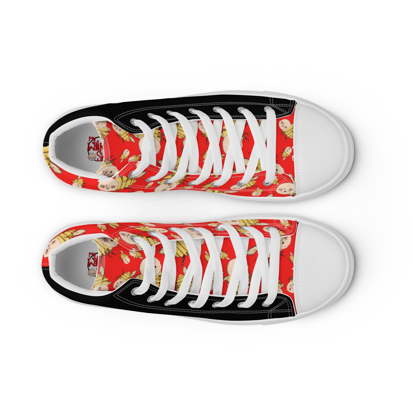 Men’s High Top Canvas Shoes- S1. Bee in Black and Red