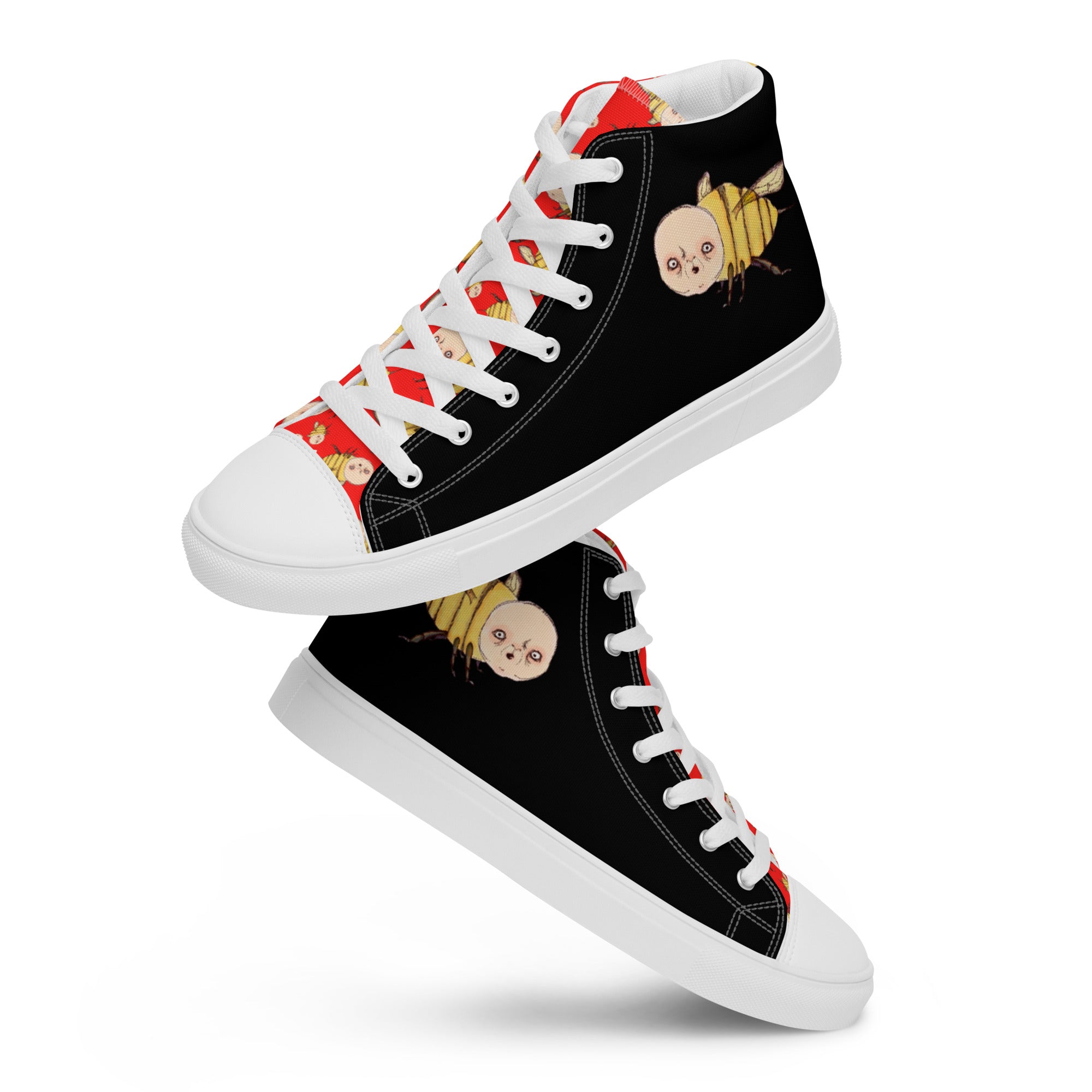 Men’s High Top Canvas Shoes- S1. Bee in Black and Red