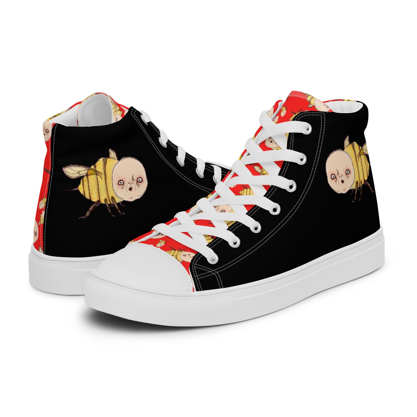 Men’s High Top Canvas Shoes- S1. Bee in Black and Red