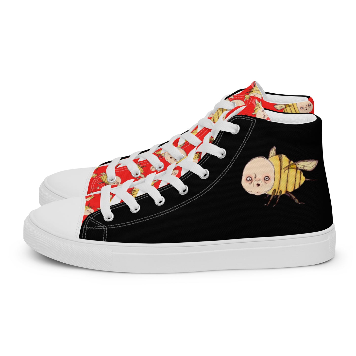 Men’s High Top Canvas Shoes- S1. Bee in Black and Red