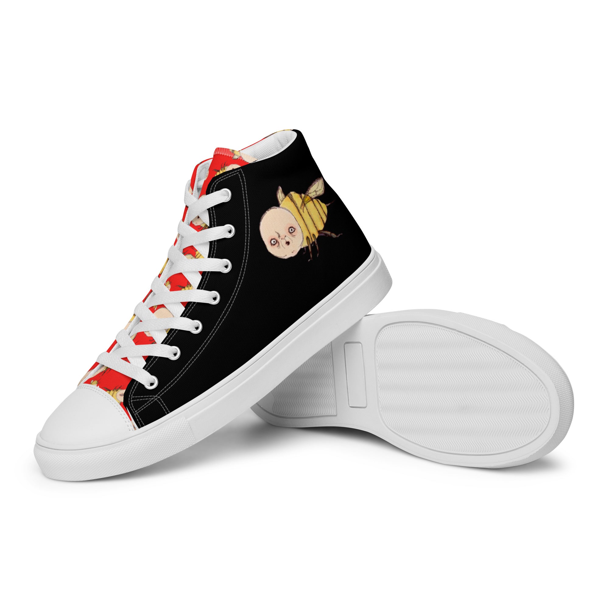 Men s High Top Canvas Shoes S1. Bee in Black and Red myweirdoshop