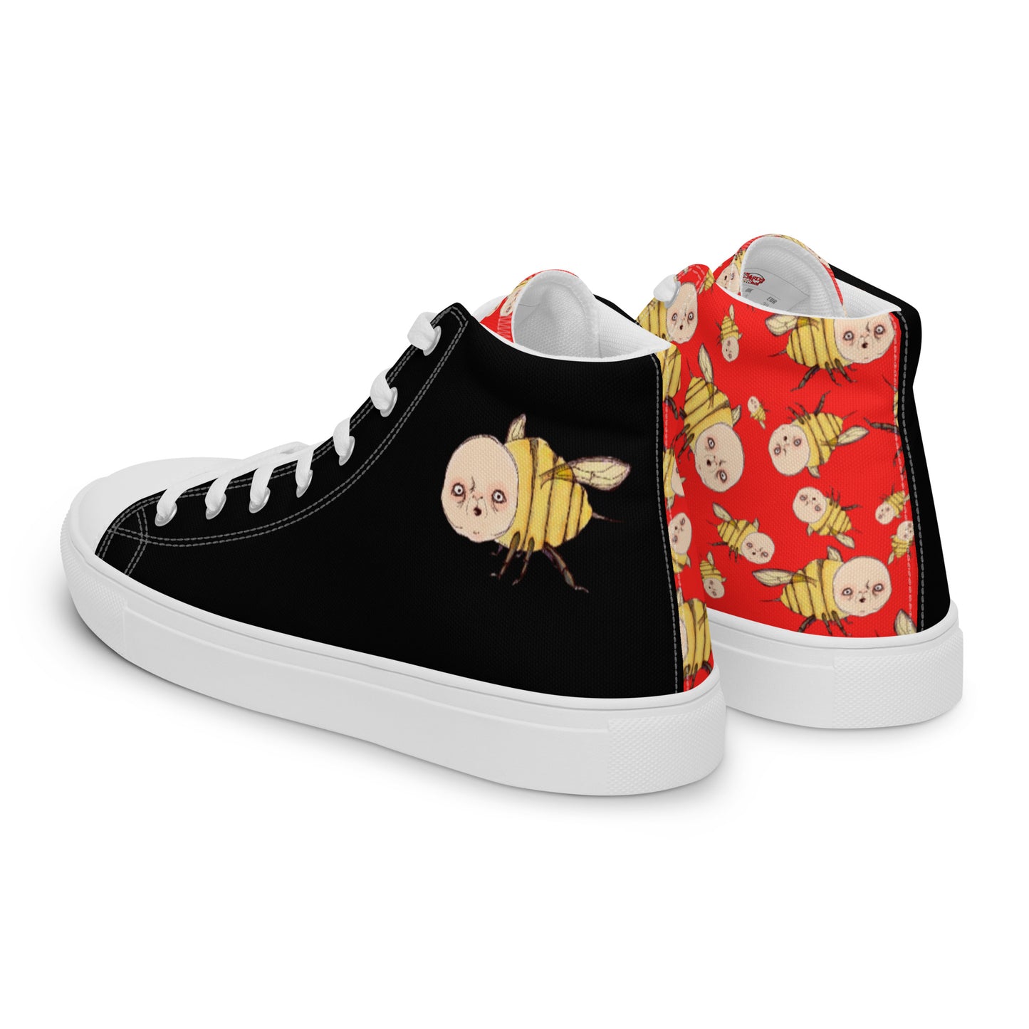 Men’s High Top Canvas Shoes- S1. Bee in Black and Red