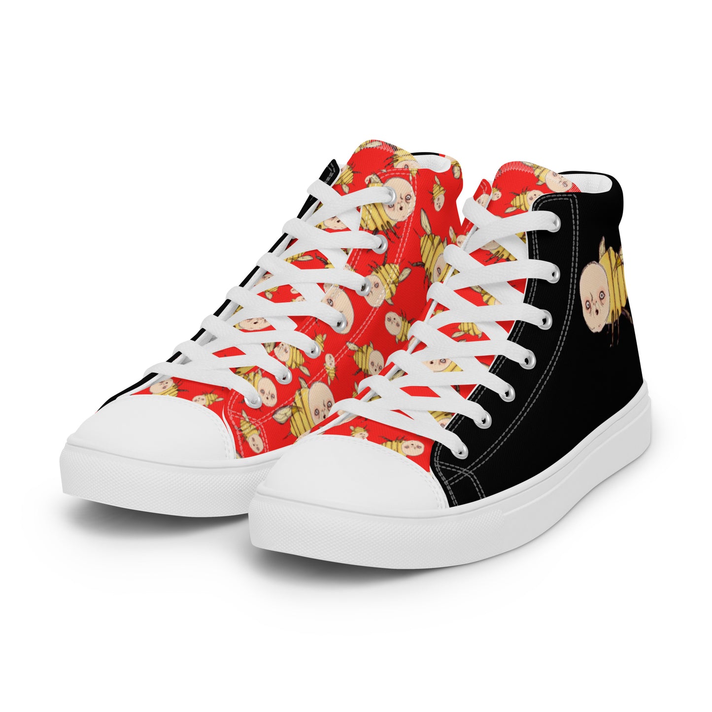 Men’s High Top Canvas Shoes- S1. Bee in Black and Red