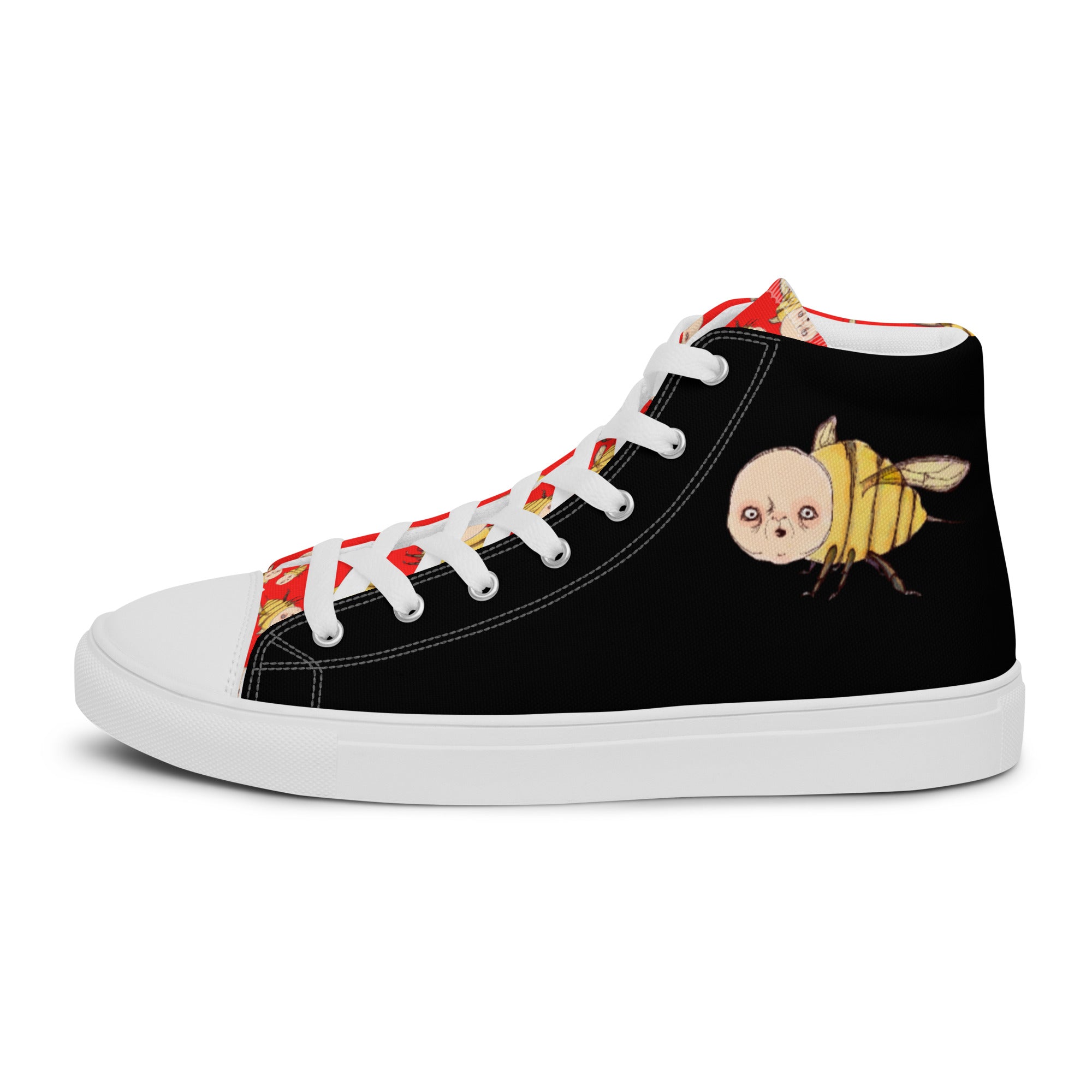 Men’s High Top Canvas Shoes- S1. Bee in Black and Red