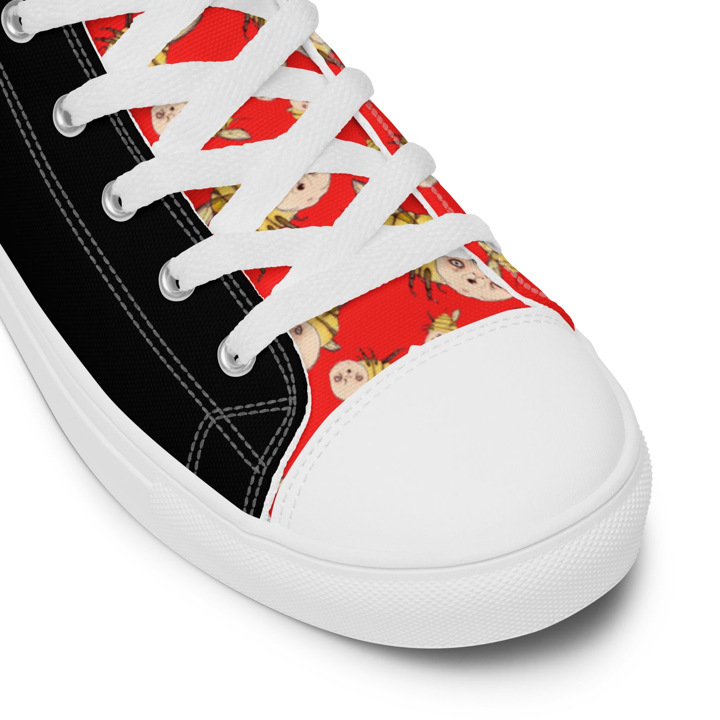 Men’s High Top Canvas Shoes- S1. Bee in Black and Red