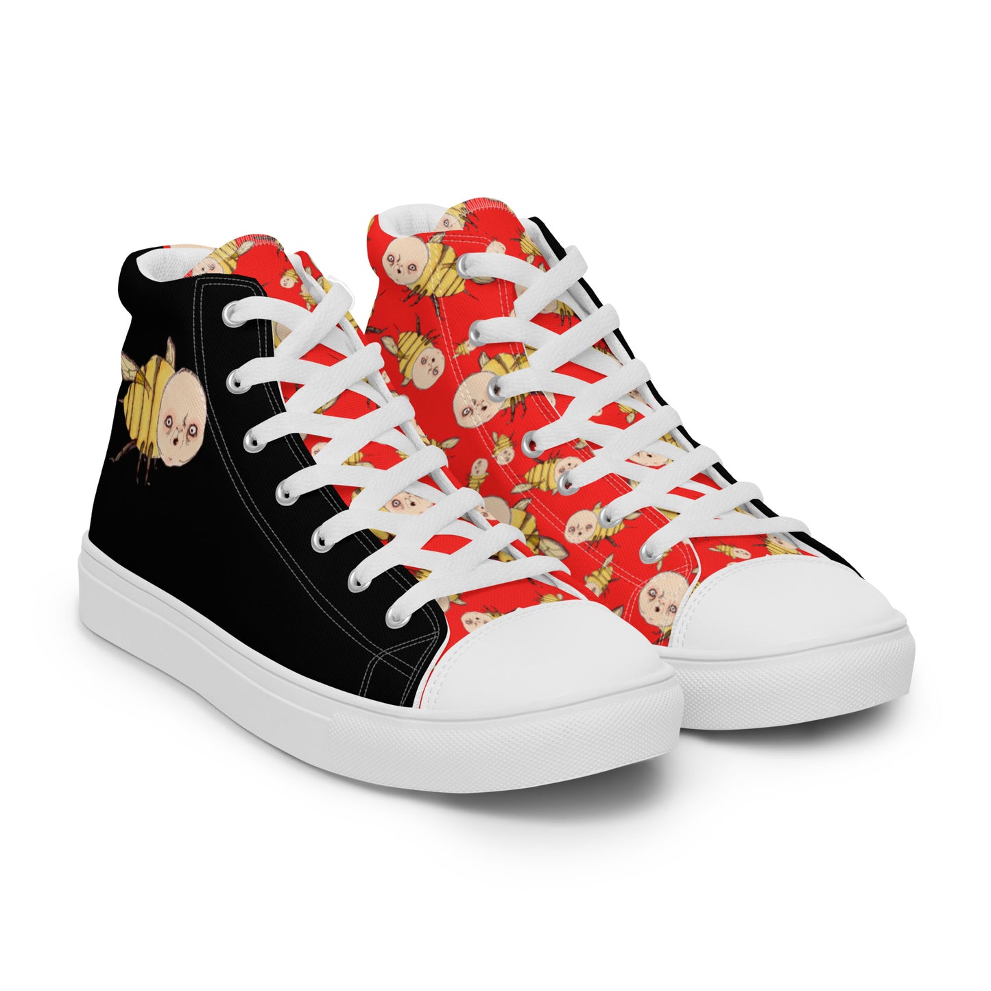 Men’s High Top Canvas Shoes- S1. Bee in Black and Red