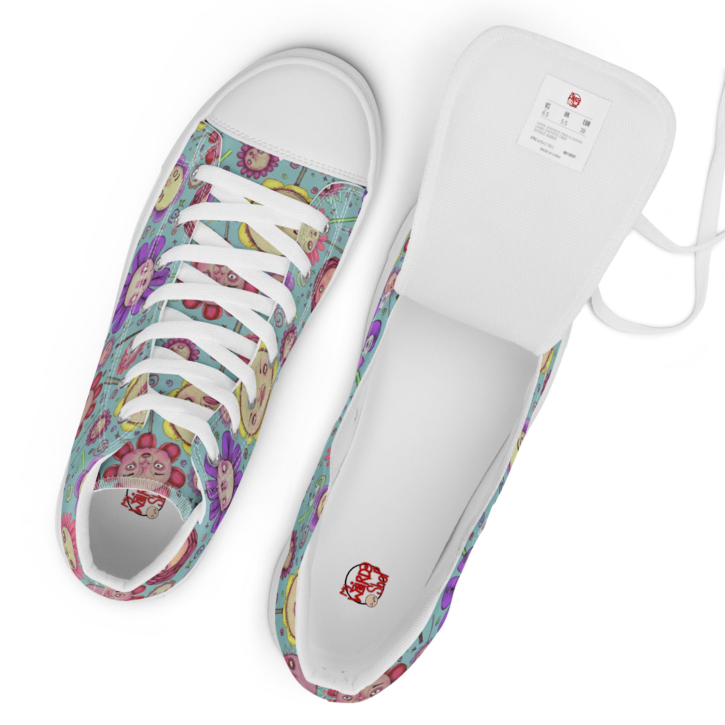 Women’s High Top Canvas Shoes- S1. Flowers and Confetti