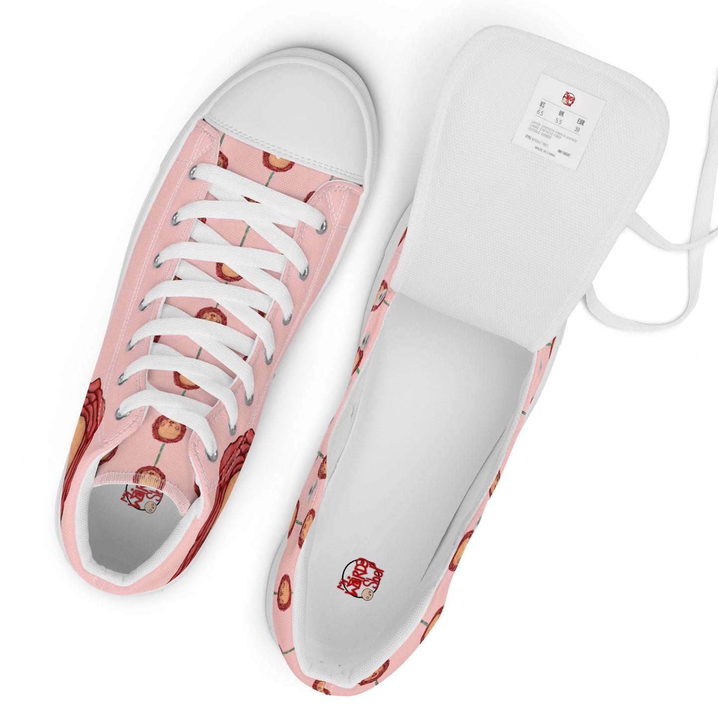 Women’s High Top Canvas Shoes- S1. Roses on Pink