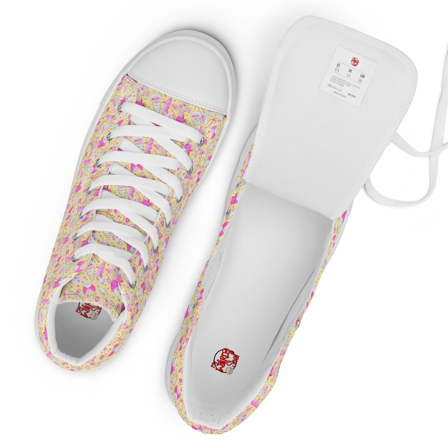 Women’s High Top Canvas Shoes- S1. Bubblegum Pink Bugs