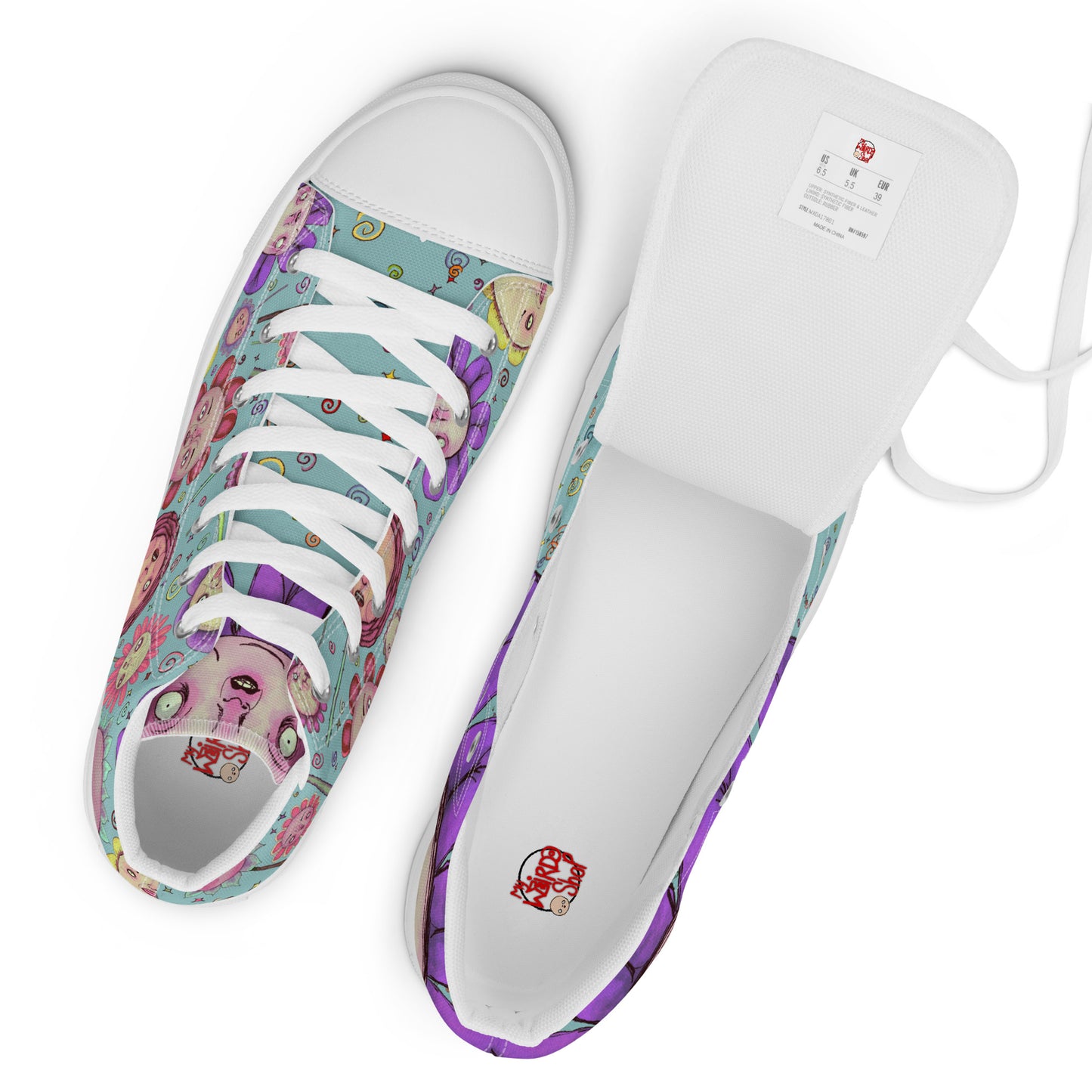 Women’s High Top Canvas Shoes- S1. Flowers and Confetti Mix