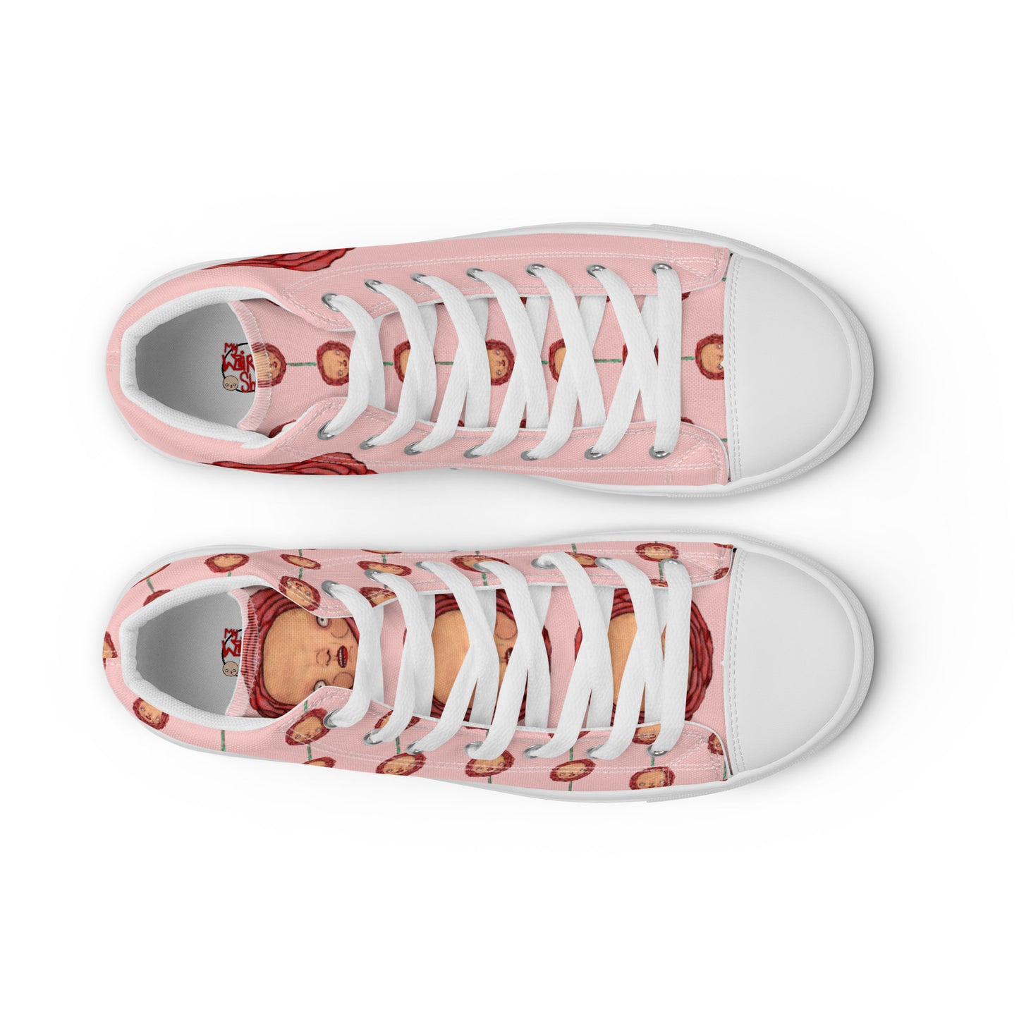 Women’s High Top Canvas Shoes- S1. Roses on Pink