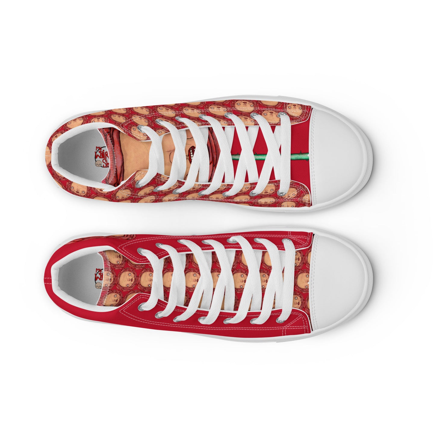 Women’s High Top Canvas Shoes- S1. Polka Dot Roses on Red