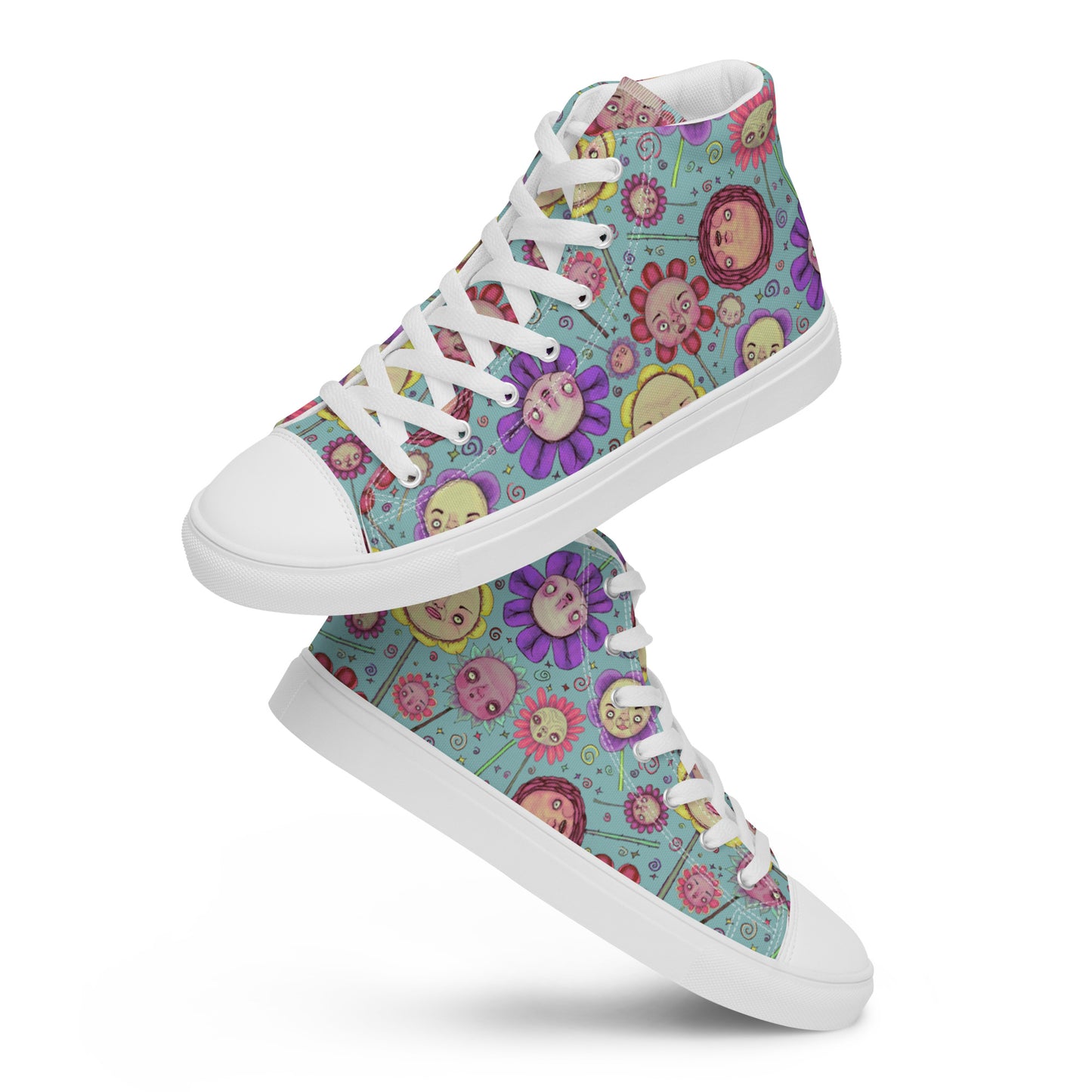 Women’s High Top Canvas Shoes- S1. Flowers and Confetti