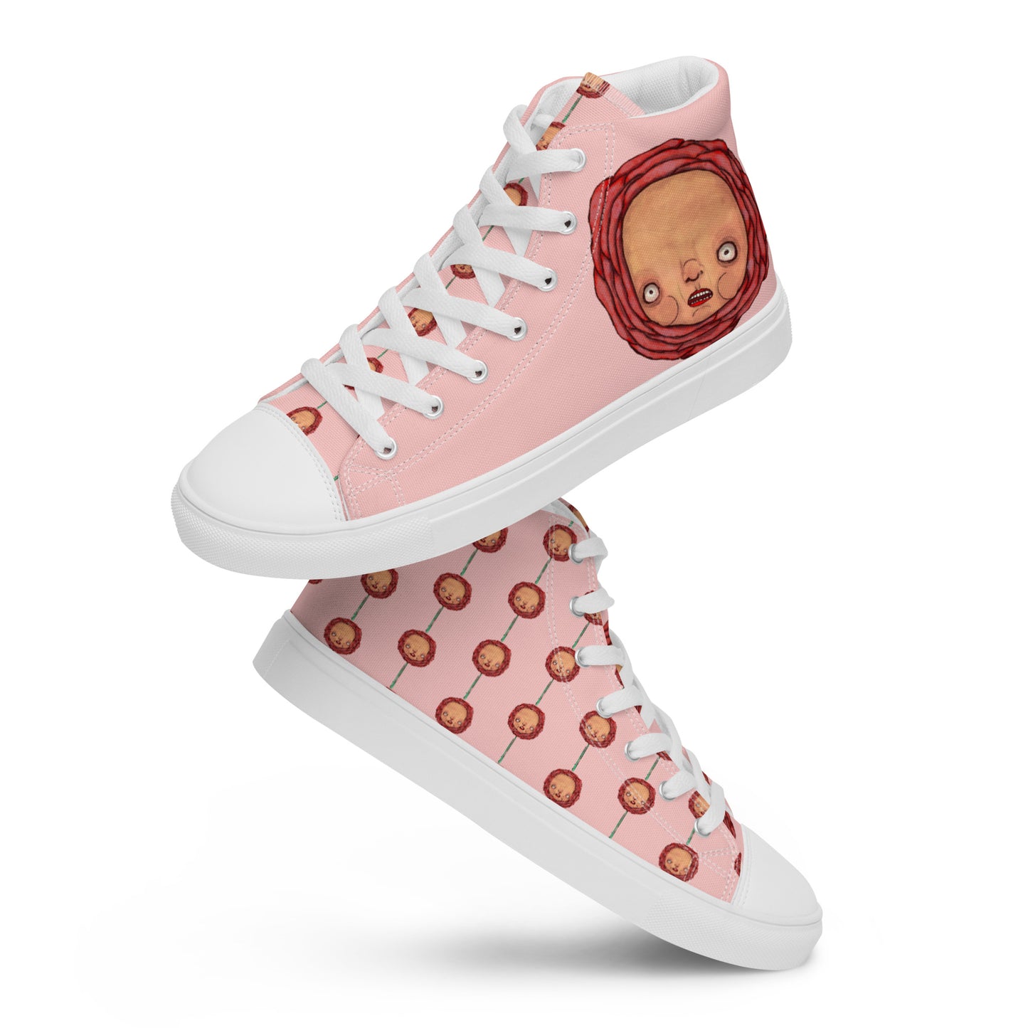 Women’s High Top Canvas Shoes- S1. Roses on Pink