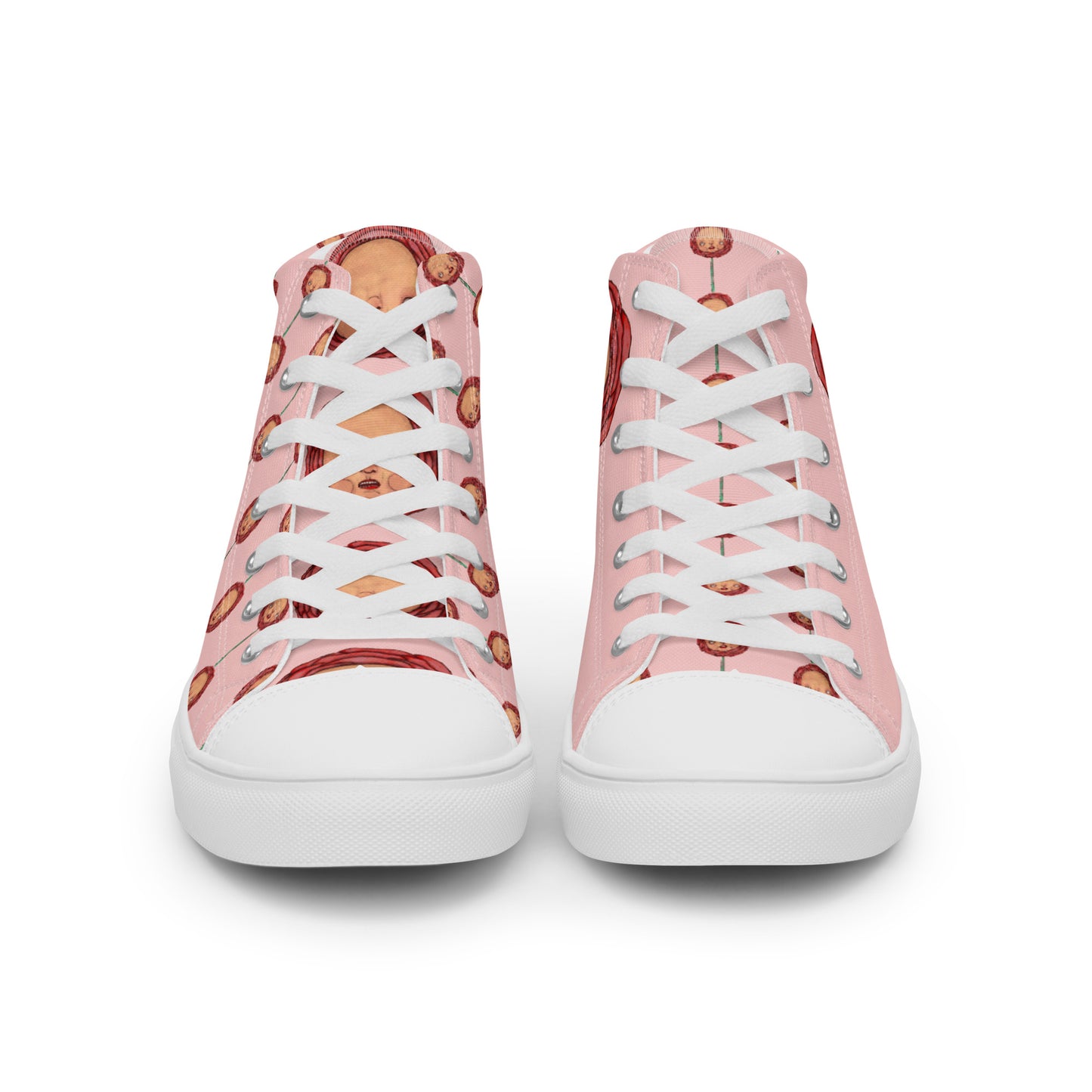 Women’s High Top Canvas Shoes- S1. Roses on Pink