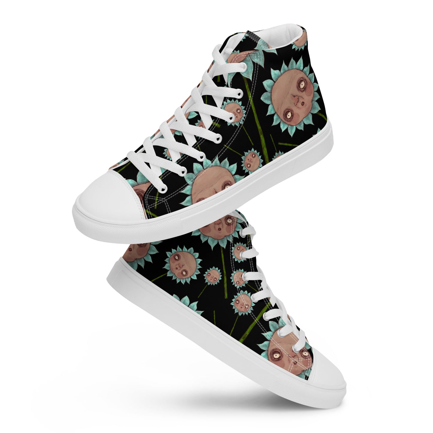 Women’s High Top Canvas Shoes- S1. Blue Flowers