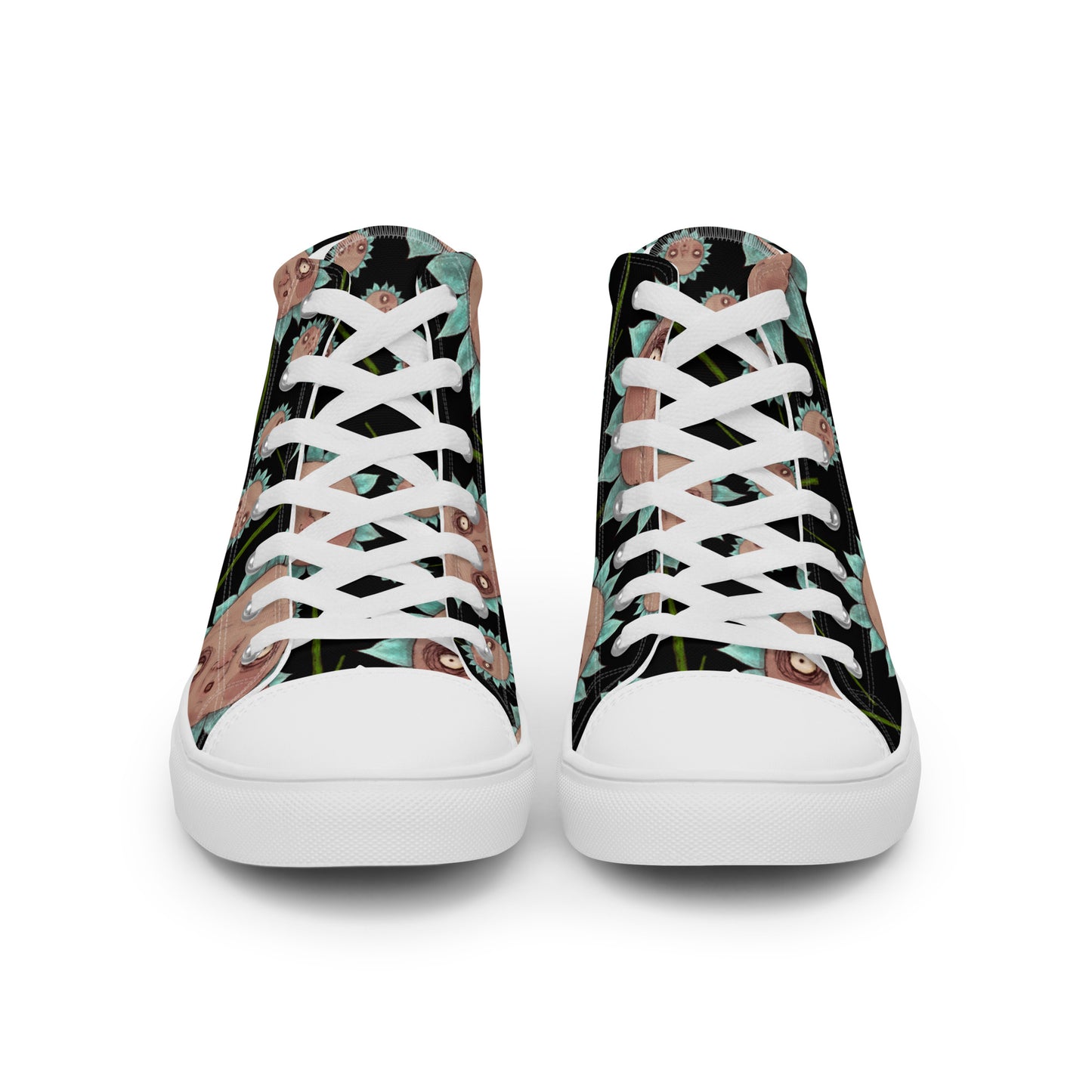 Women’s High Top Canvas Shoes- S1. Blue Flowers