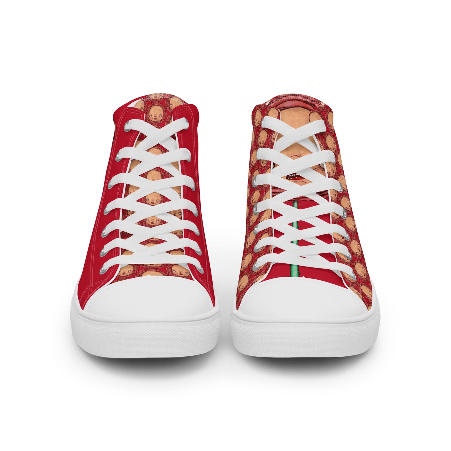 Women’s High Top Canvas Shoes- S1. Polka Dot Roses on Red