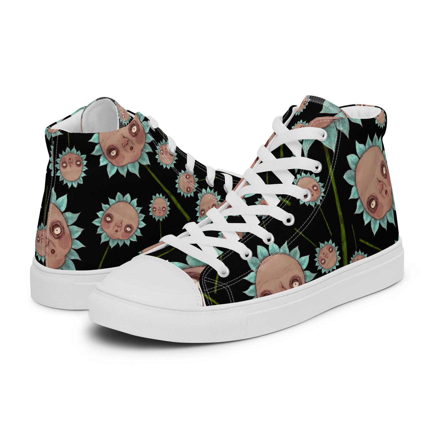 Women’s High Top Canvas Shoes- S1. Blue Flowers