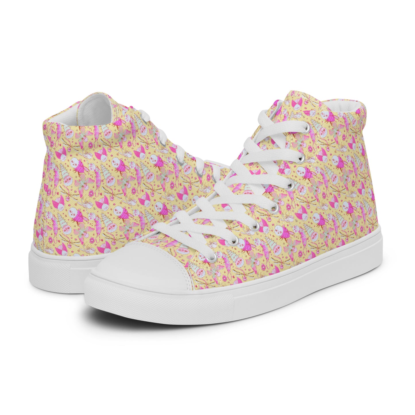 Women’s High Top Canvas Shoes- S1. Bubblegum Pink Bugs