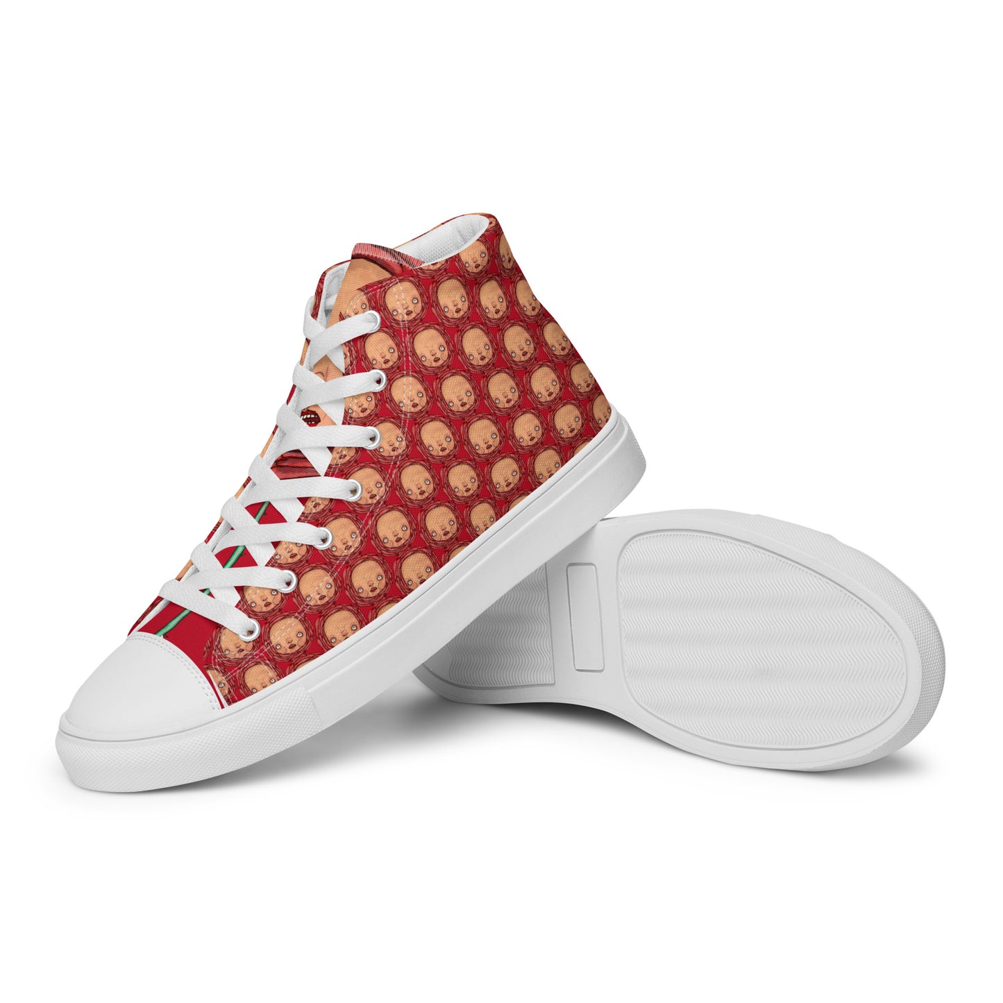 Women’s High Top Canvas Shoes- S1. Polka Dot Roses on Red