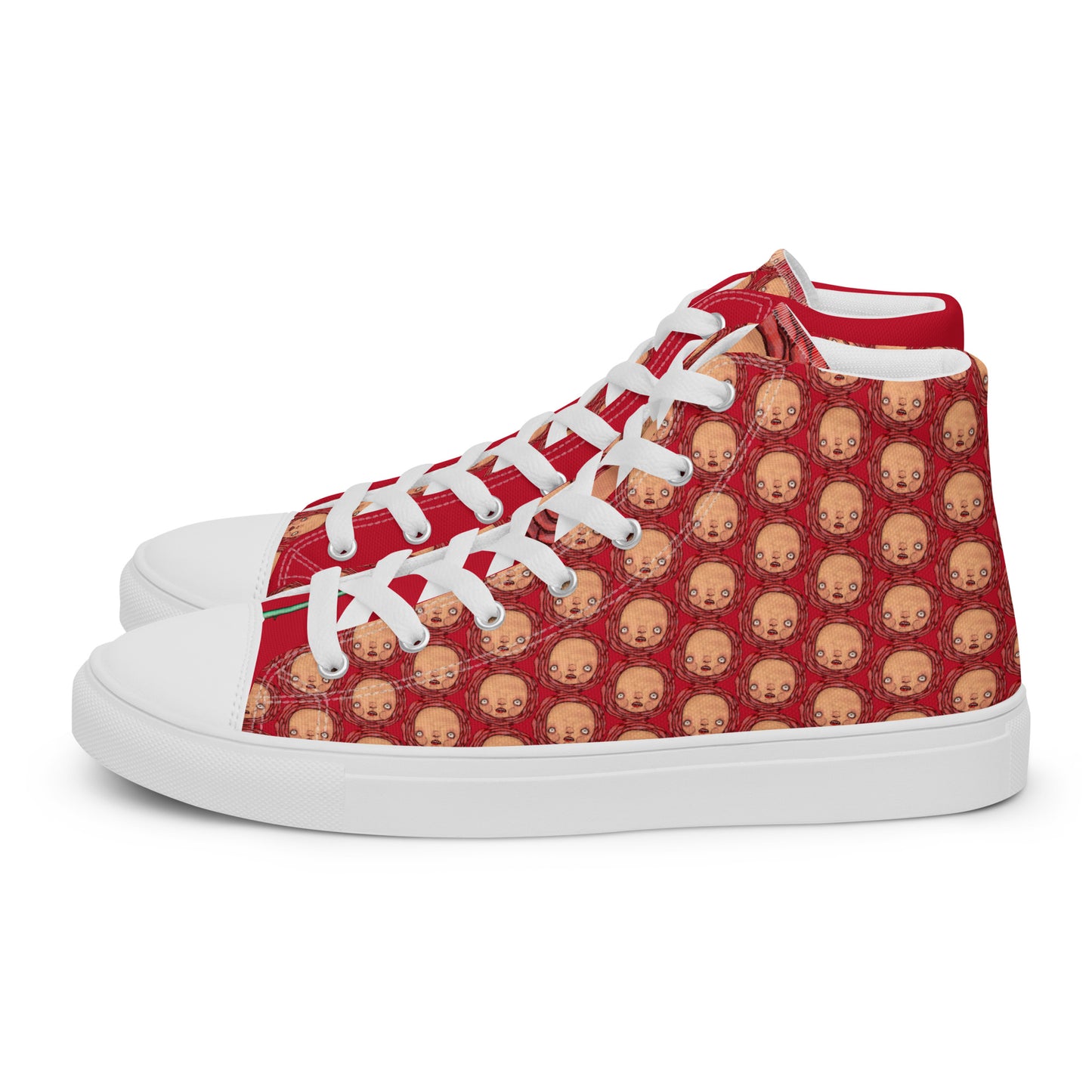 Women’s High Top Canvas Shoes- S1. Polka Dot Roses on Red