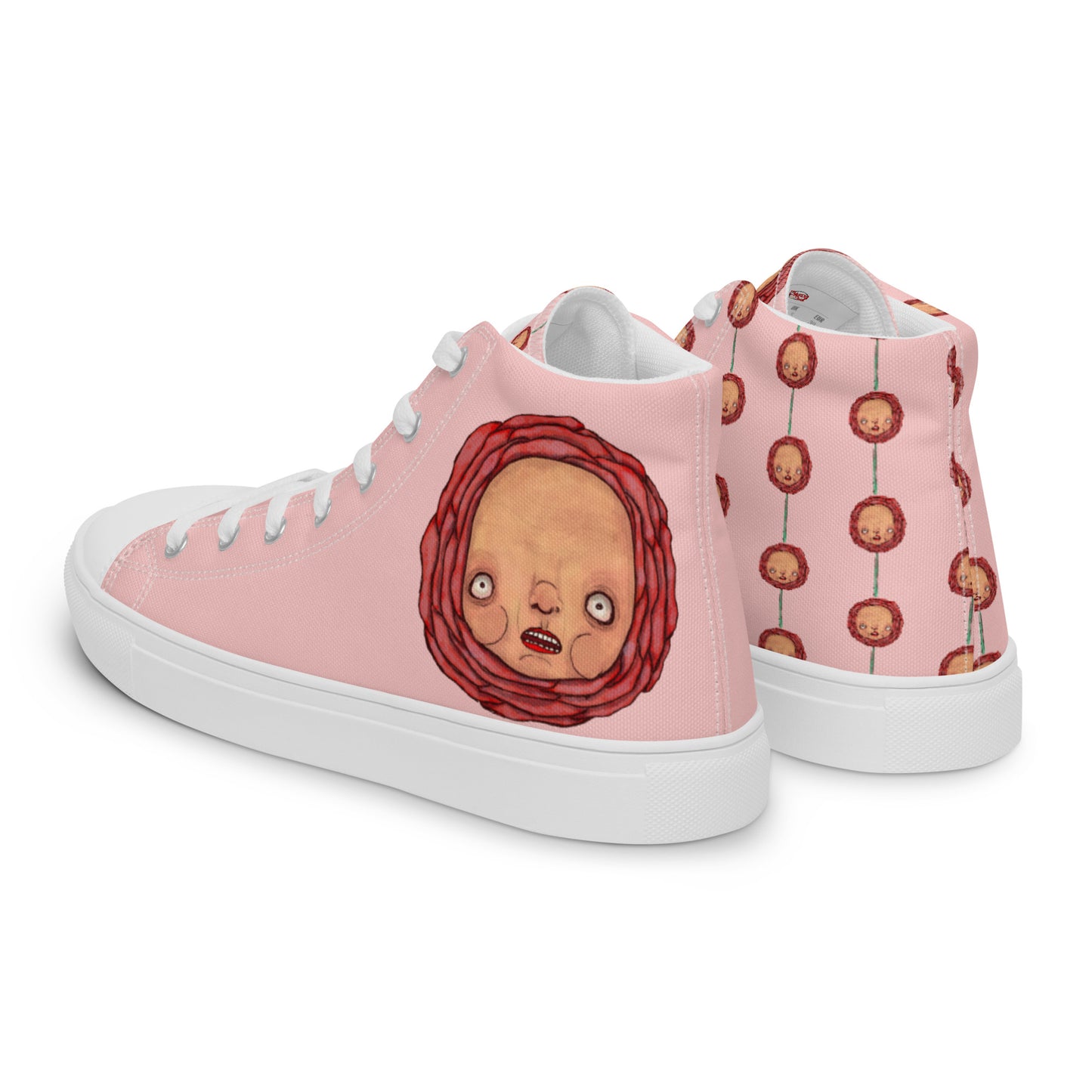 Women’s High Top Canvas Shoes- S1. Roses on Pink