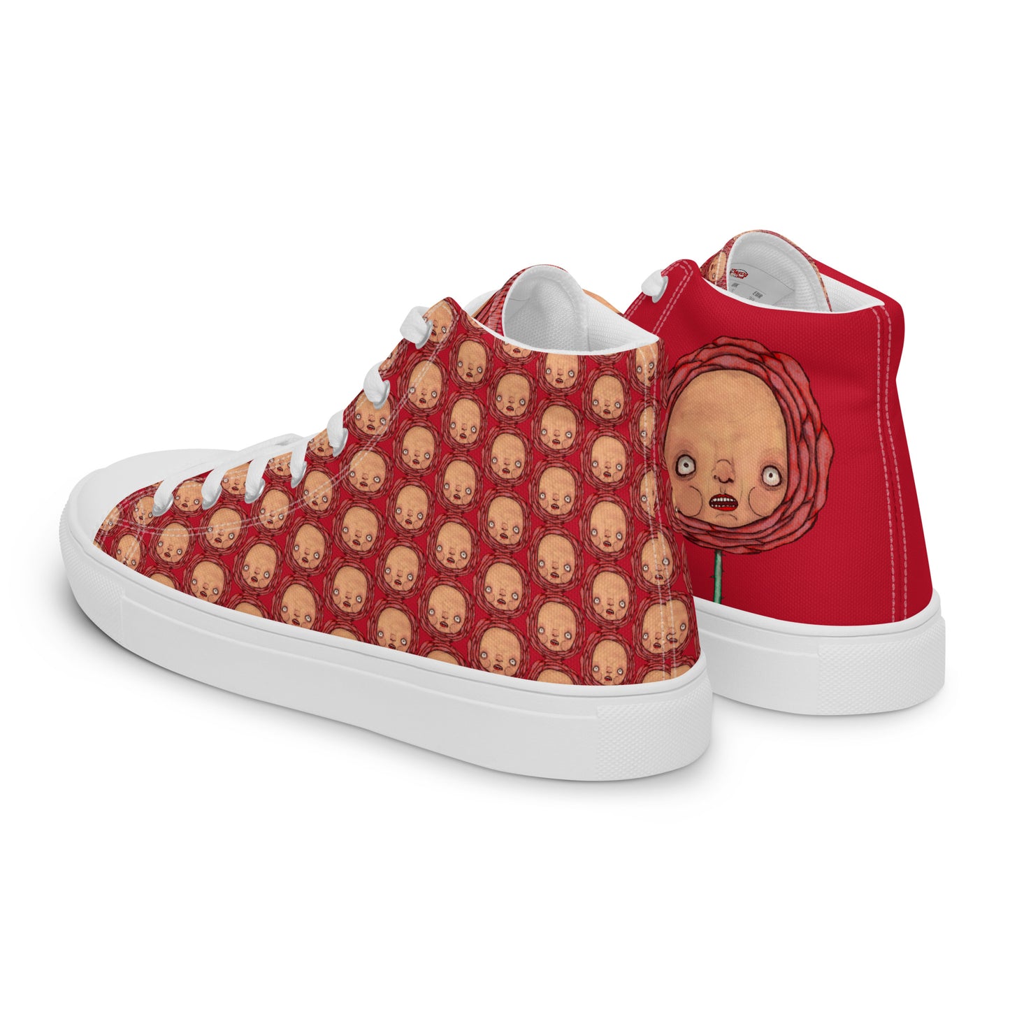 Women’s High Top Canvas Shoes- S1. Polka Dot Roses on Red