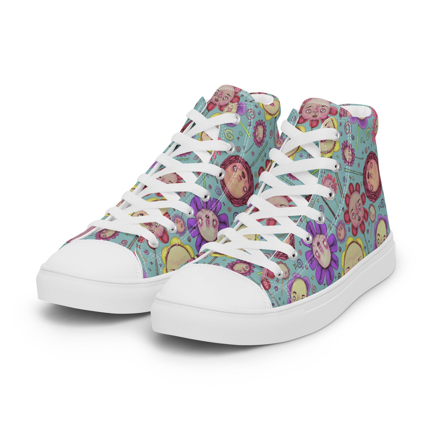 Women’s High Top Canvas Shoes- S1. Flowers and Confetti