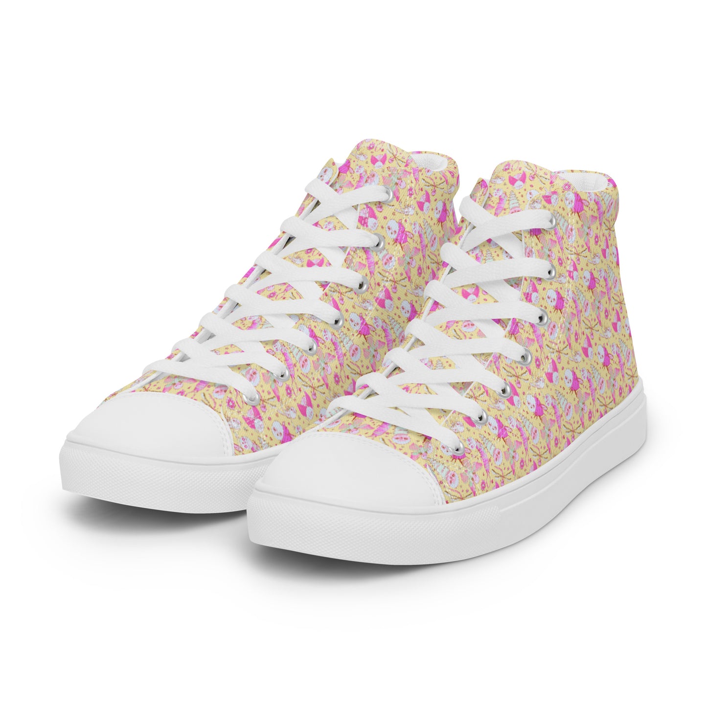 Women’s High Top Canvas Shoes- S1. Bubblegum Pink Bugs