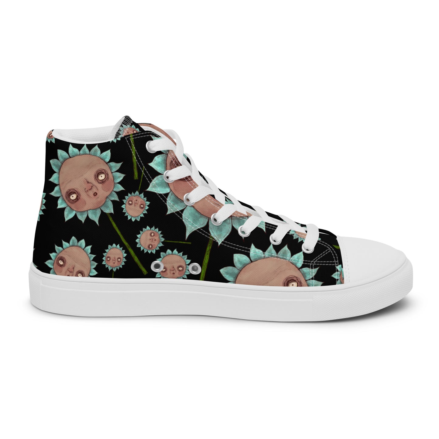 Women’s High Top Canvas Shoes- S1. Blue Flowers