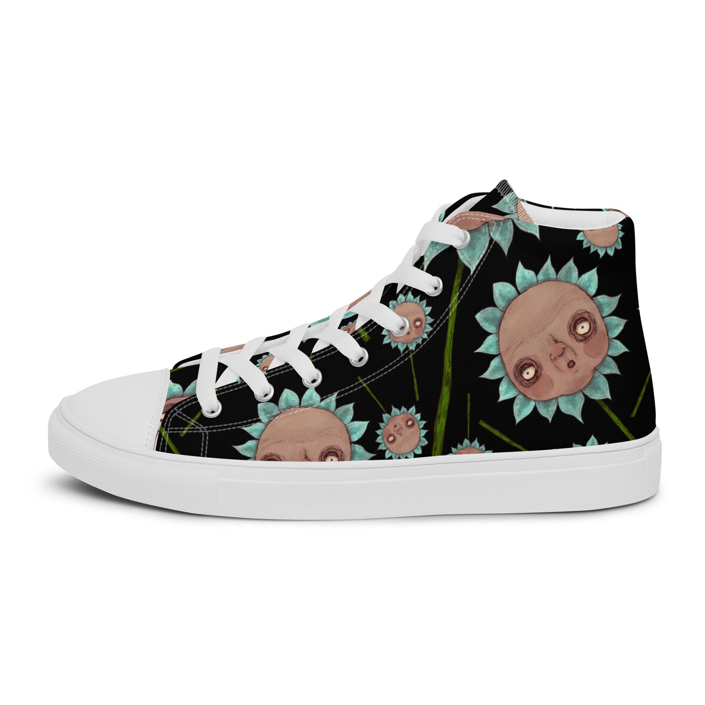 Women’s High Top Canvas Shoes- S1. Blue Flowers