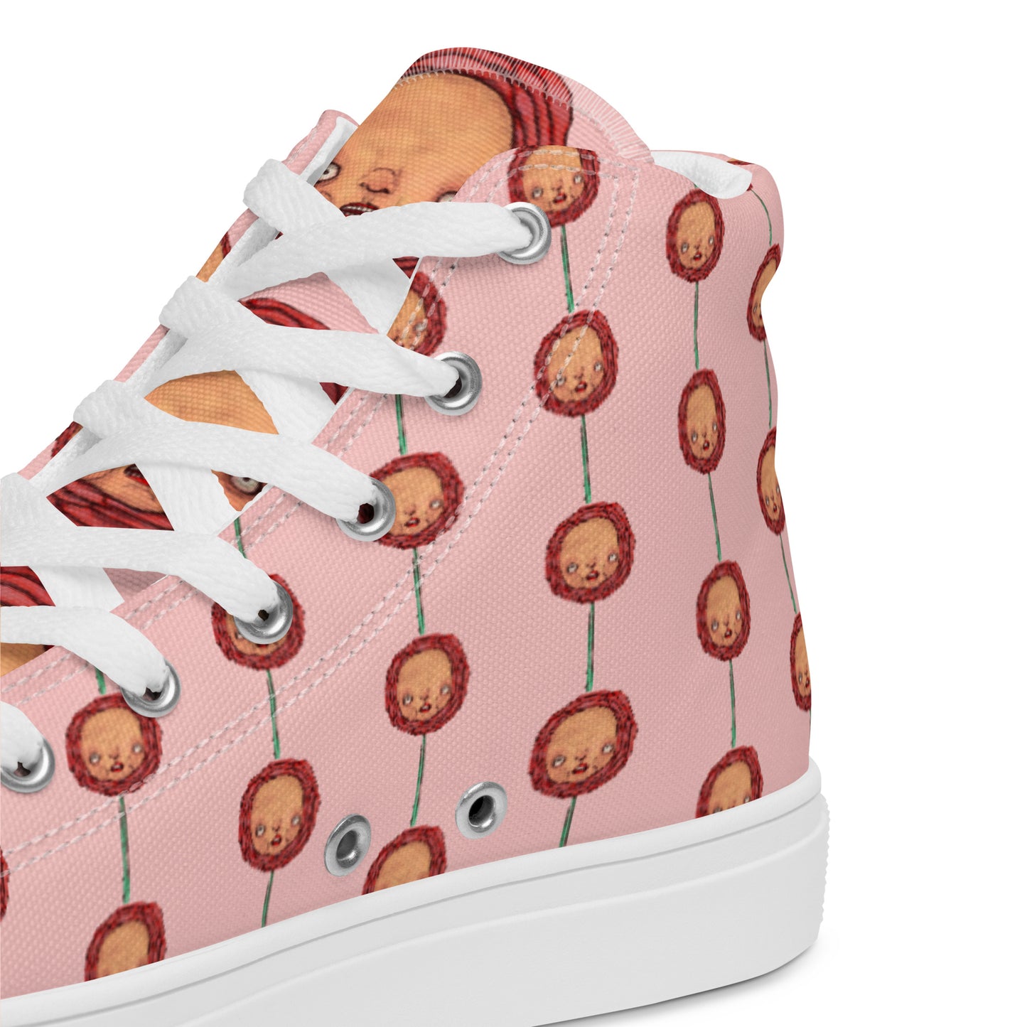 Women’s High Top Canvas Shoes- S1. Roses on Pink