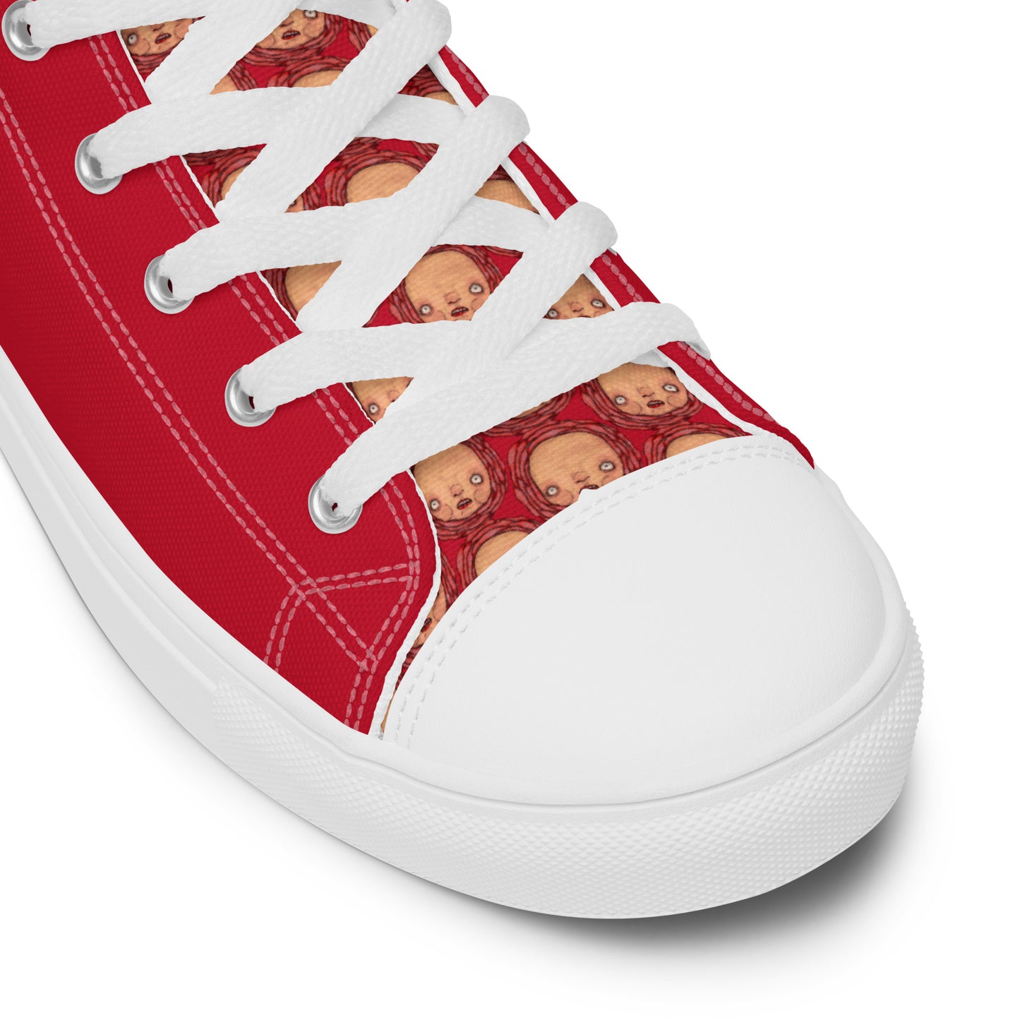 Women’s High Top Canvas Shoes- S1. Polka Dot Roses on Red