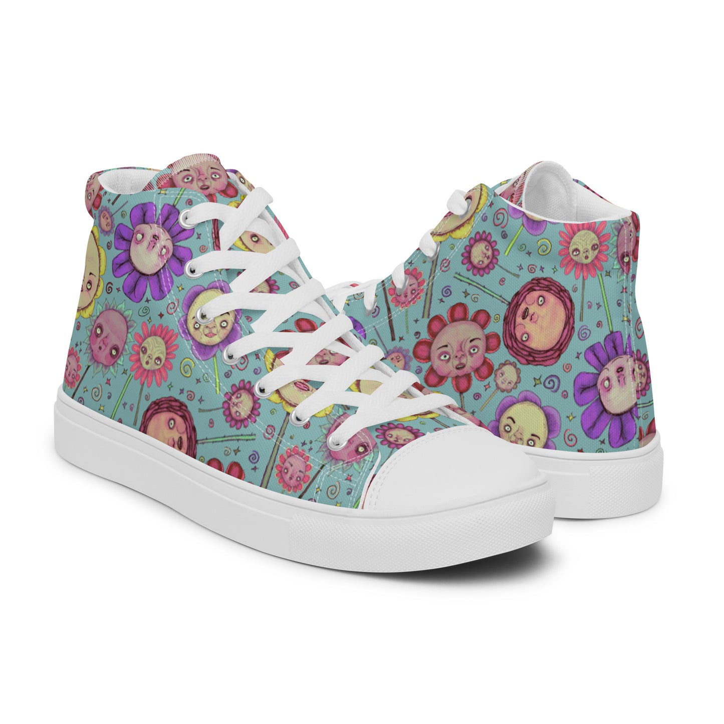 Women’s High Top Canvas Shoes- S1. Flowers and Confetti